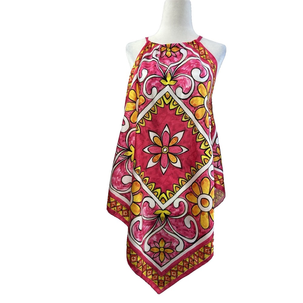 Fantasy Top Womens‎ Medium Pink Scarf Blouse Handkerchief Hem Flowy Italy